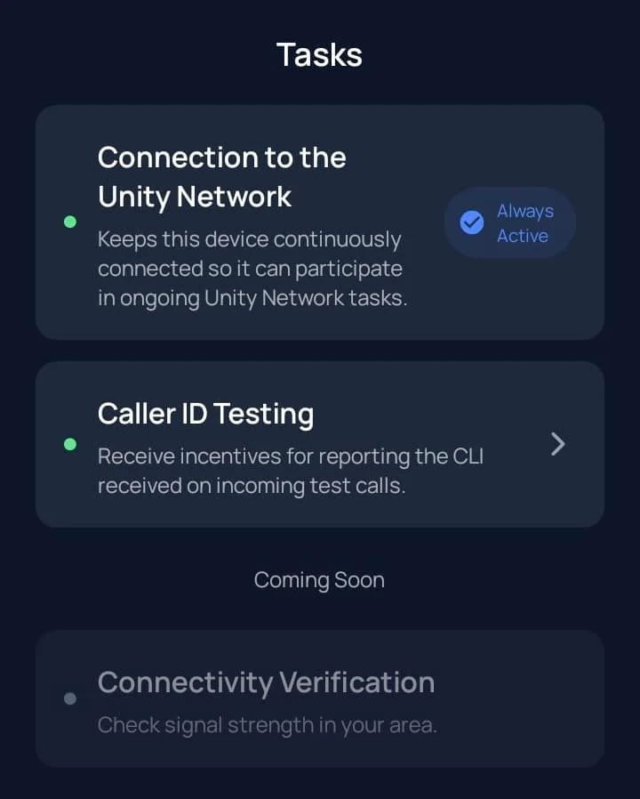 Unity app tasks list screen